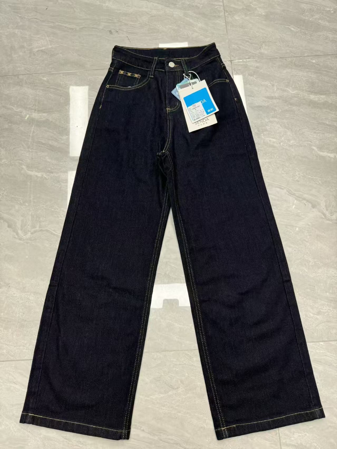 Women Dark Raw Denim High Waist Wide Leg Jeans Full Sizes