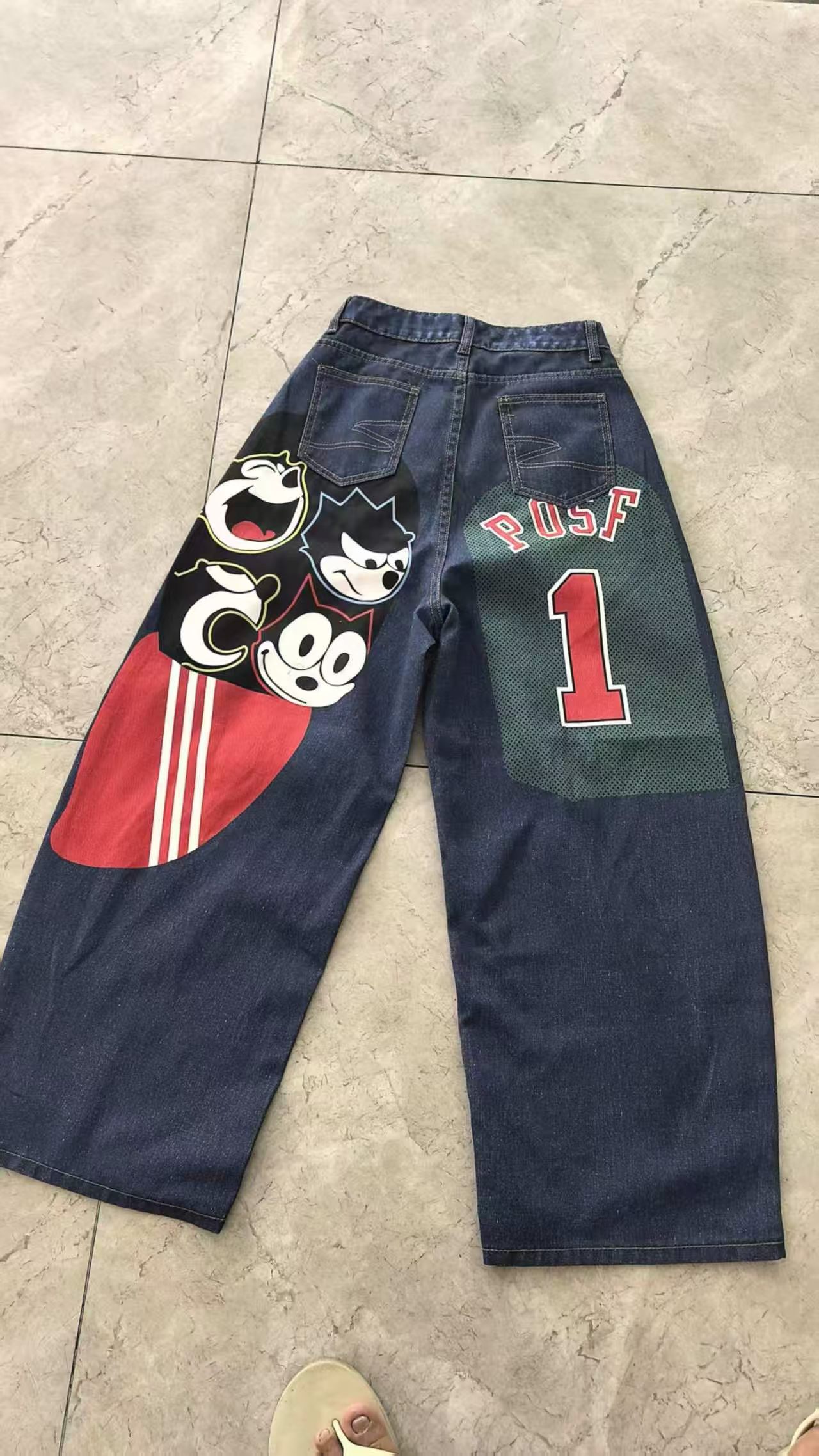 High Waist Vintage Printed Wide Leg Casual Jeans