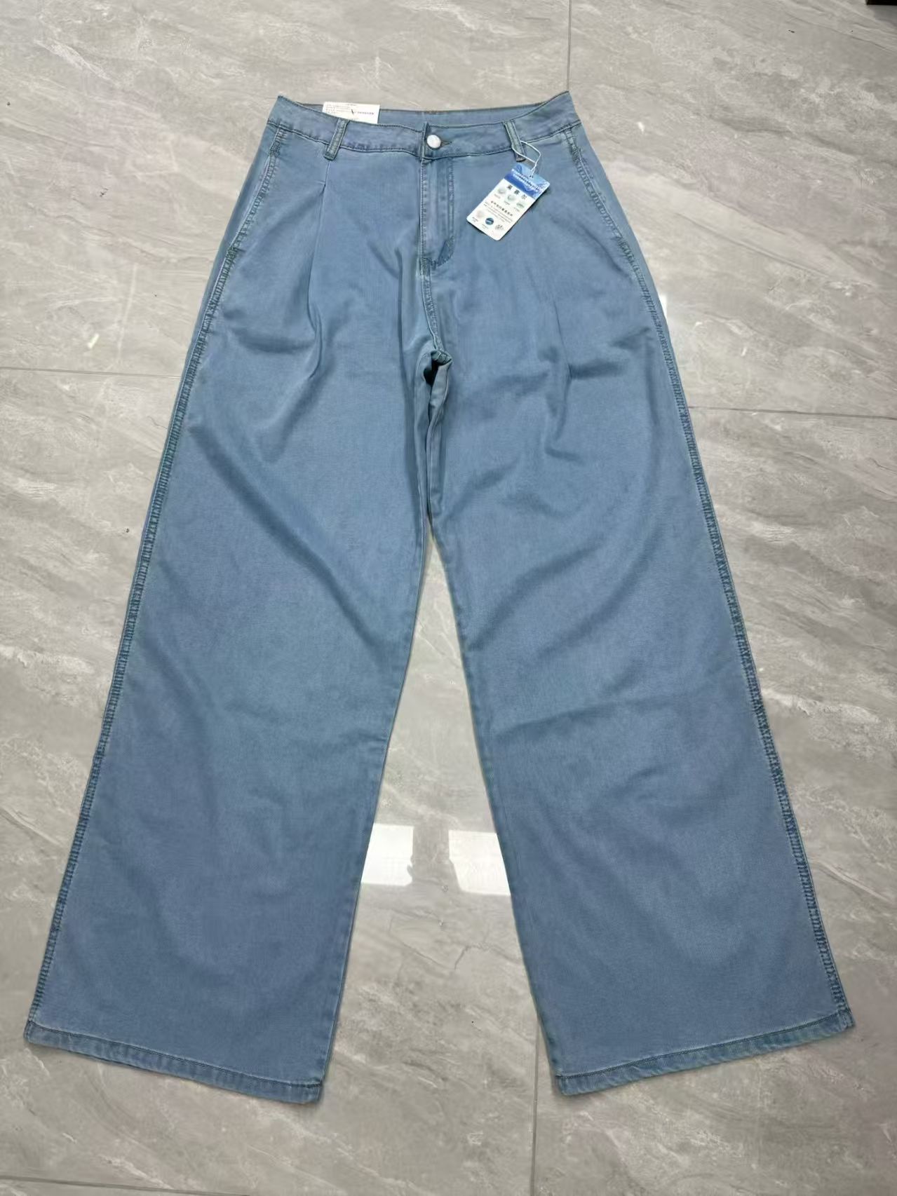 Women Tencel Light Blue Wide Leg Jeans